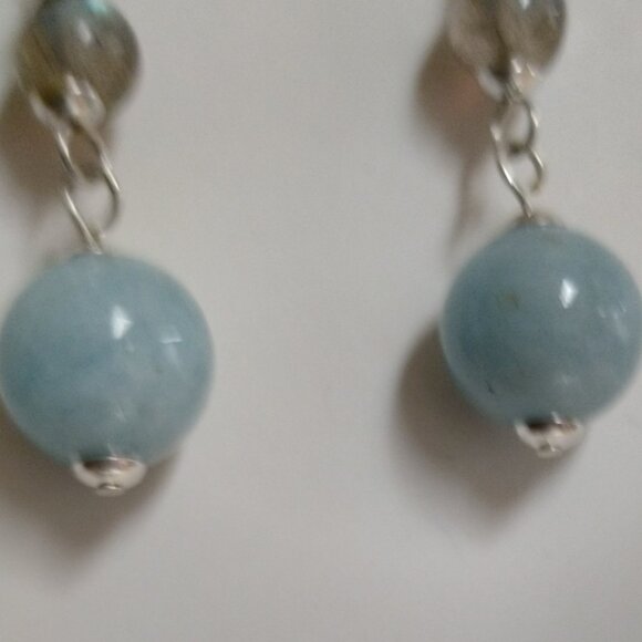 Handcrafted Aquamarine & Labradorite Dangle Earrings - Picture 5 of 9